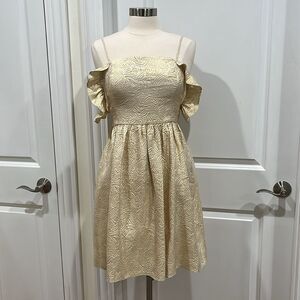 Lilly Pulitzer Kariana Gold‎ Metallic Leaf Jacquard Silk Dress Size 6